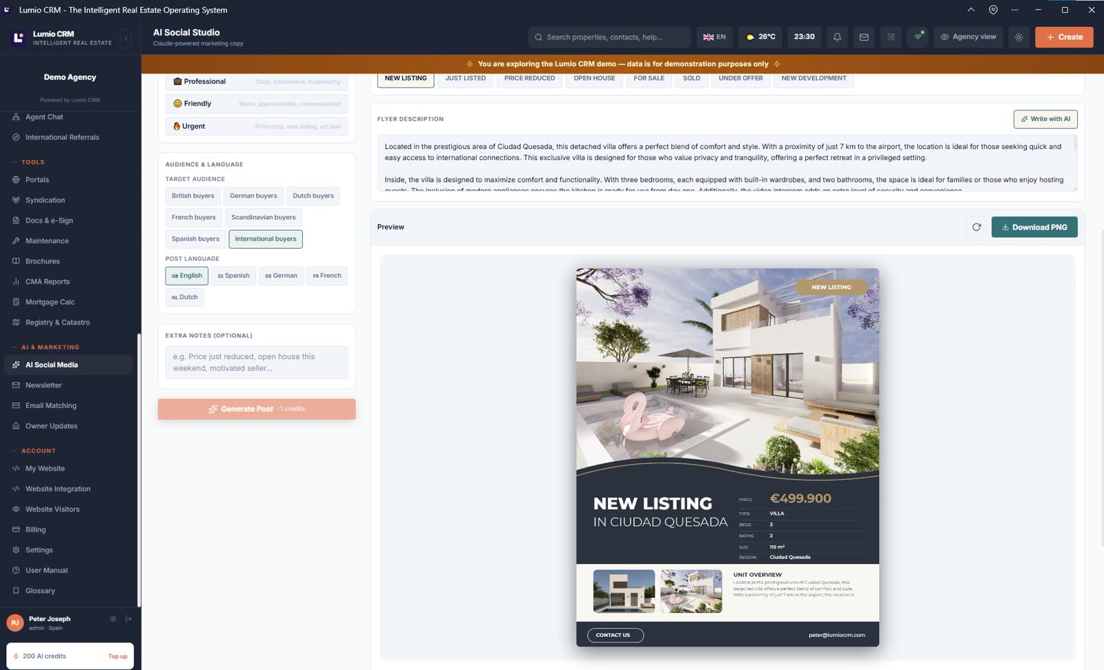 AI Studio generating a listing flyer